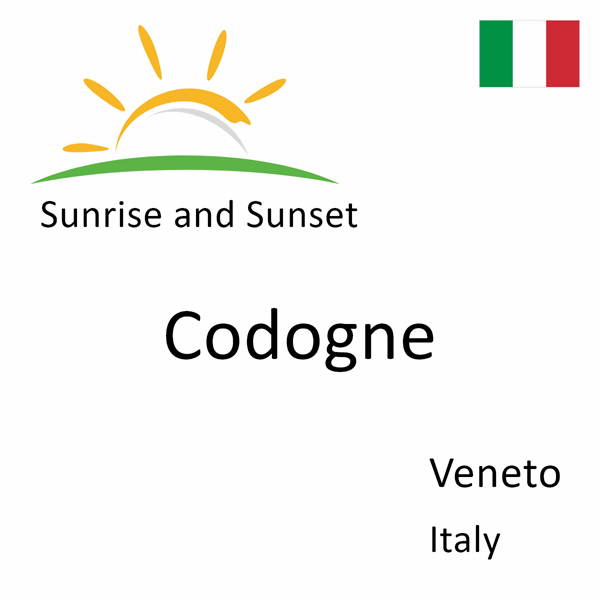 Sunrise and sunset times for Codogne, Veneto, Italy