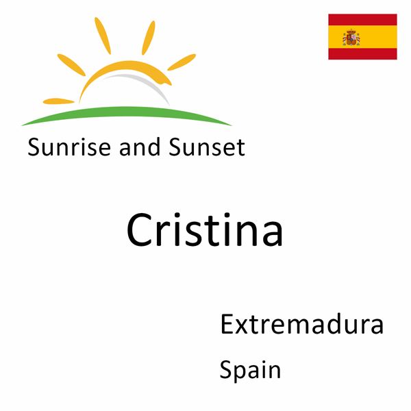 Sunrise and sunset times for Cristina, Extremadura, Spain