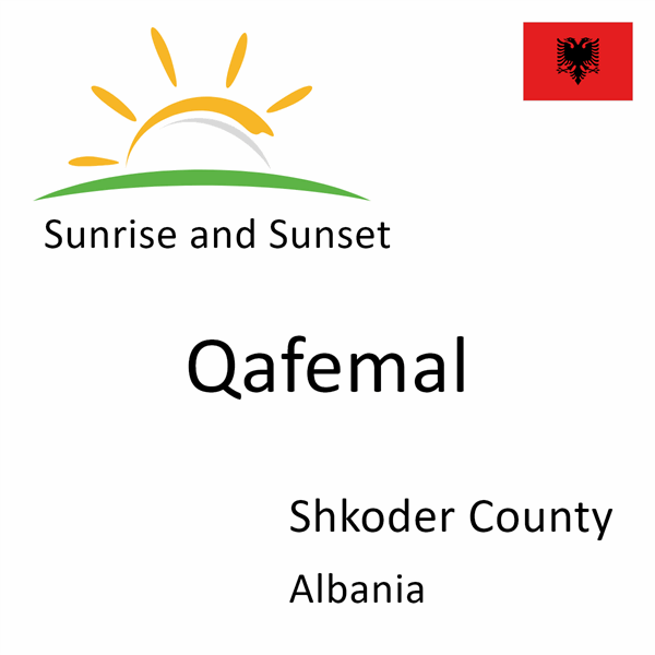 Sunrise and sunset times for Qafemal, Shkoder County, Albania