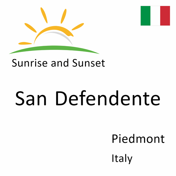 Sunrise and sunset times for San Defendente, Piedmont, Italy