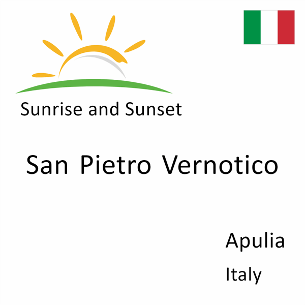 Sunrise and sunset times for San Pietro Vernotico, Apulia, Italy